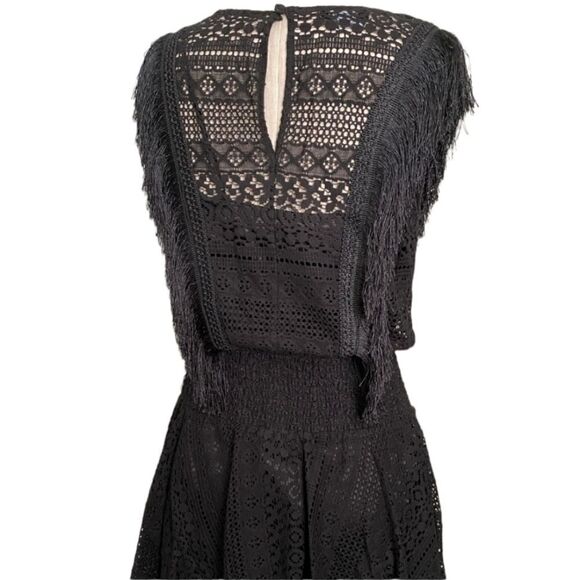 BEBE Black Lace Fringe Dress Sz  Small - Picture 6 of 7